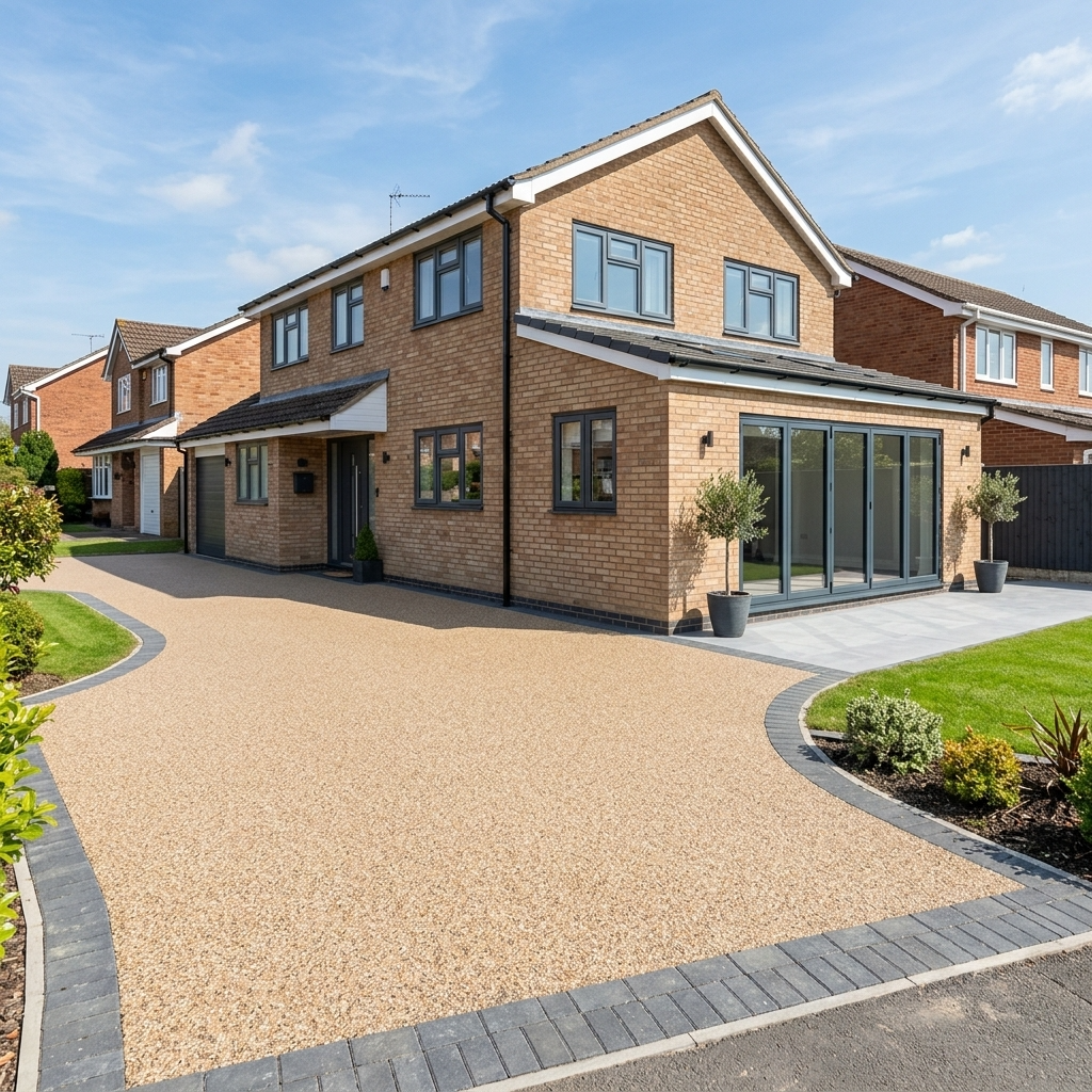 Completed resin driveway and renovated home frontage