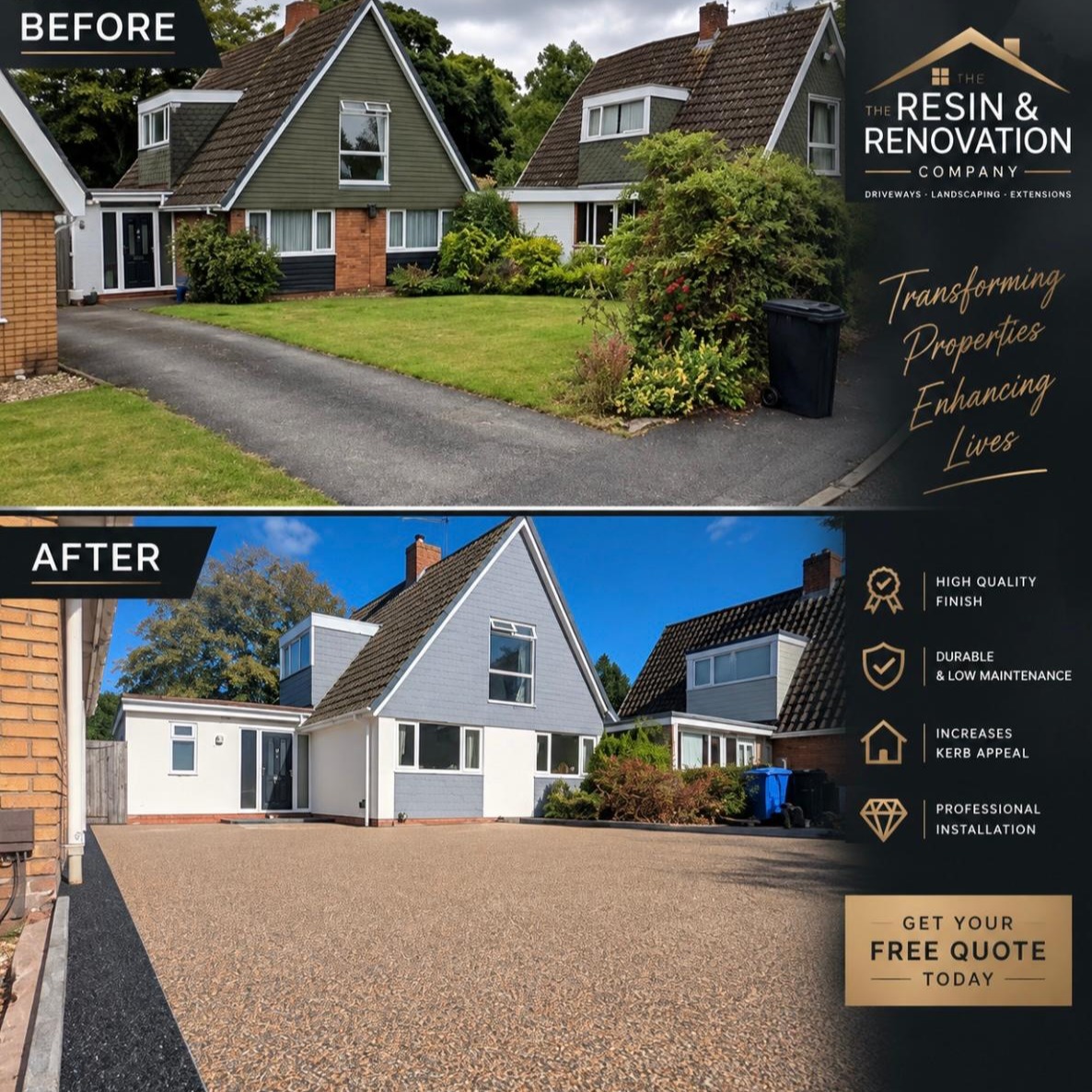 Driveways, Landscaping & Renovations | West Midlands Before and after the completed resin-bound driveway in Pedmore, Stourbridge